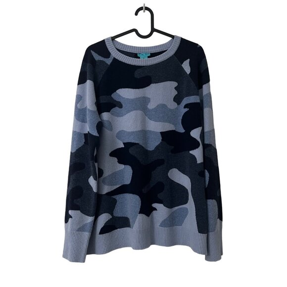 Two Bees Cashmere Wool Blue Camo Pullover Sweater Womens Size Medium - Picture 1 of 4
